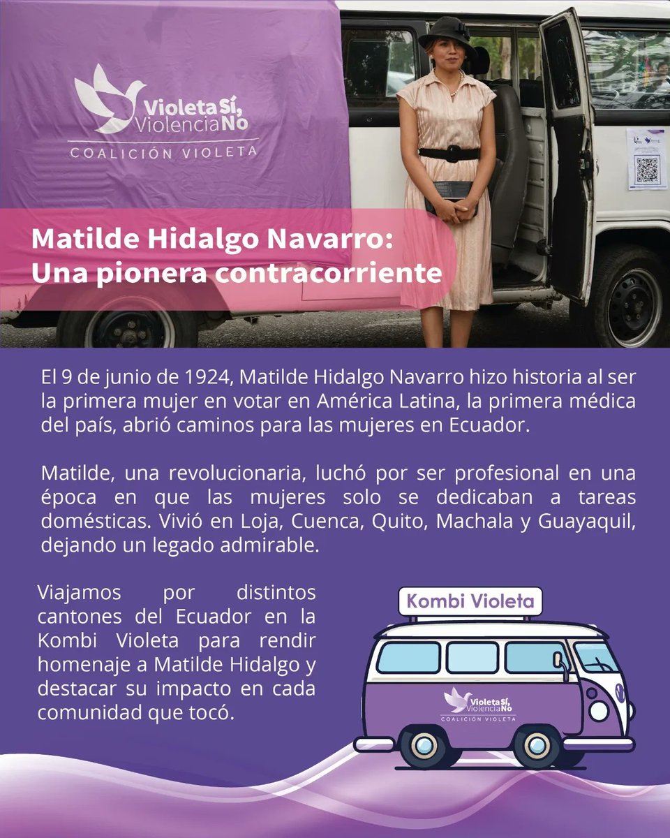 #100AñosDelVotoFemeninoEc | 9 de junio de 1924, Matilde Hidalgo Navarro, una ecuatoriana, se convertiría en la primera sufragista de América Latina cuando a pesar de las críticas y epítetos en su contra se acercó a las urnas y reclamó su derecho a participar en las elecciones.