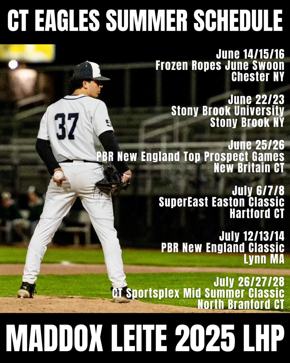 Maddox Leite (@maddoxleitebsbl) on Twitter photo My 2024 Summer Tournament Schedule with CT Eagles Baseball (Brookfield, CT). IG: <a href="/cteagles/">Cameron Teagles</a> @PBR_Uncommitted <a href="/FrozenRopesUSA/">Frozen Ropes USA</a> <a href="/PBNewEngland/">Prep Baseball New England</a> <a href="/StonyBrookBASE/">Stony Brook Baseball</a>
#uncommitted #LHP #classof2025 #BeSeen My 2024 Summer Tournament Schedule with CT Eagles Baseball (Brookfield, CT). IG: <a href="/cteagles/">Cameron Teagles</a> @PBR_Uncommitted <a href="/FrozenRopesUSA/">Frozen Ropes USA</a> <a href="/PBNewEngland/">Prep Baseball New England</a> <a href="/StonyBrookBASE/">Stony Brook Baseball</a>
#uncommitted #LHP #classof2025 #BeSeen