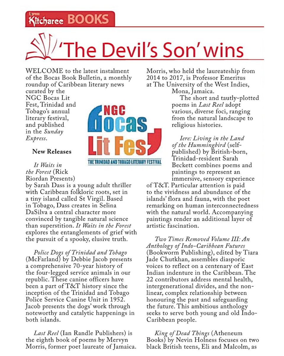 bocaslitfest's tweet photo. June’s instalment of the Bocas Book Bulletin is out! Featuring new releases by regional authors, awards &amp; submission calls, and May’s bestsellers at @paperbasedbooks. Check it out at: https://t.co/zQhrtzt7id @SarahDassAuthor @_TiaraJade @NevinHolness @kevinjhosein @expressupdates https://t.co/lvW8CclVtg