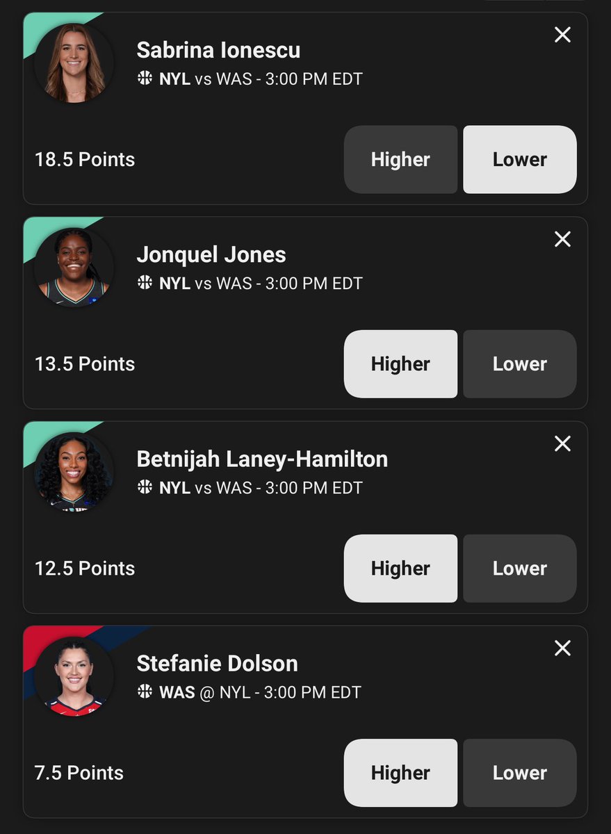 SGPWizard's tweet image. WNBA 4 Leg “Lineup”

Sabrina Ionescu u18.5 points
Jonquel Jones o13.5 points
Betnijah Laney-Hamilton o12.5 points
Stefanie Dolson o7.5 points

@UnderdogFantasy: +900
Win Rate: 16.01%
EV: 60.10%
Kelly: 6.68%