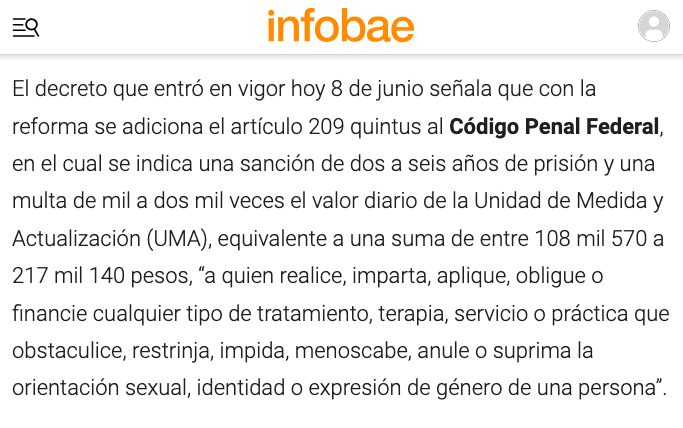 Los ministros de culto en México, cuando den consejería espiritual, no podrán decir por ejemplo la frase "Jesús puede cambiar su vida", cuando de trate de temas de orientación sexual, identidad o expresión de género.

Pueden ir 6 años a prisión.

¿Qué opinan?
