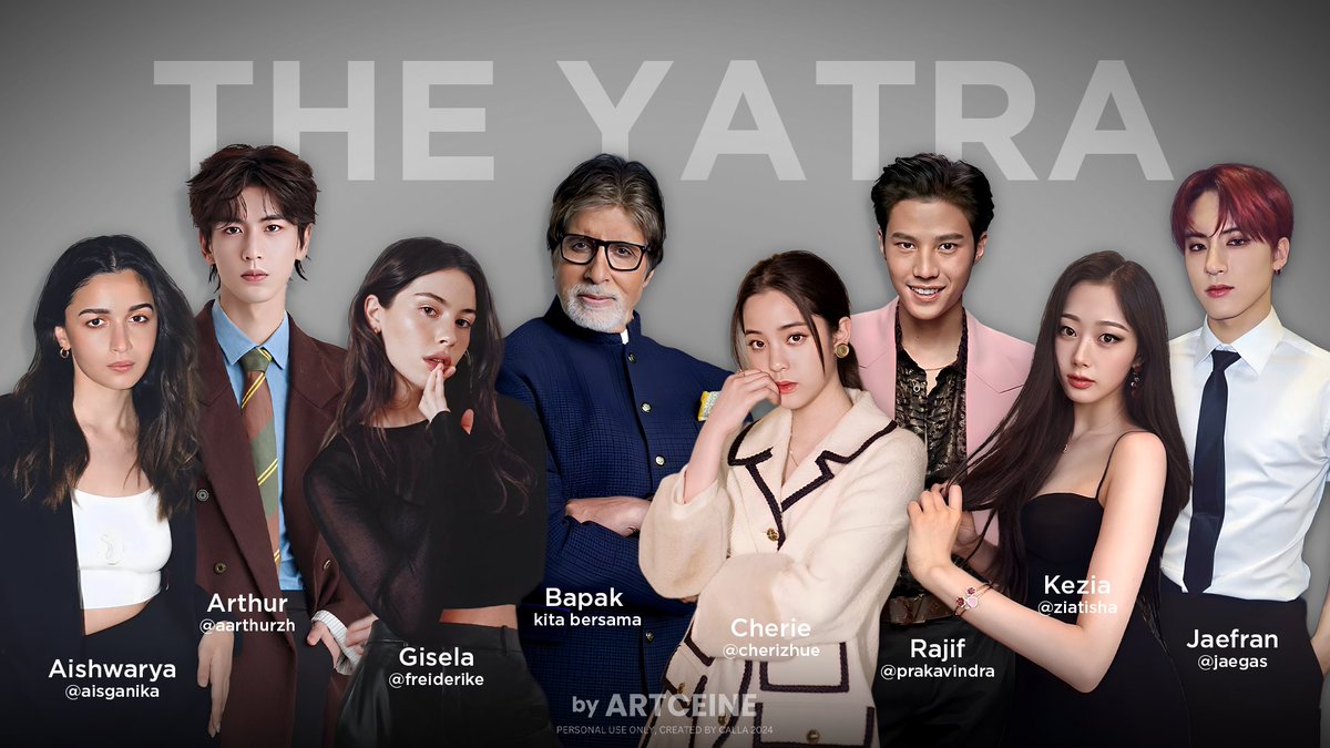 ㅤ

THE YATRA

Aishwarya Ganika – Arthur  Zhang – Gisela
Friederike  – Cherishe  Zhū  –  Rajif Prakash
Ravindra  –  Kezia Latisha  –  Jaefran G. Seo.

ㅤ