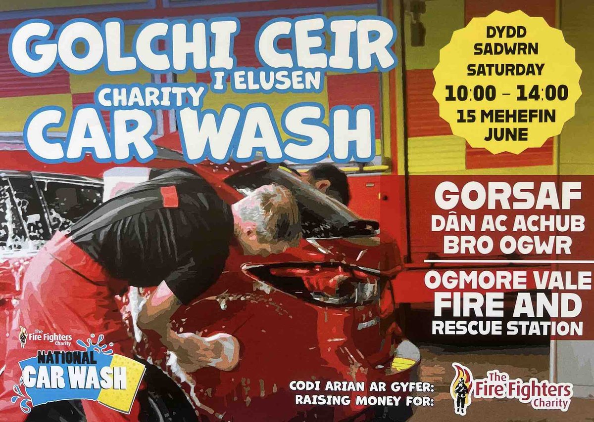 SWFireandRescue's tweet photo. π§½ Firefighters at #OgmoreVale are hosting a charity car wash Saturday 15th June between 10am and 2pm, raising funds for @Firefighters999.
π If youβre in the area, please pop along to show your support. https://t.co/5imOHyf5hD