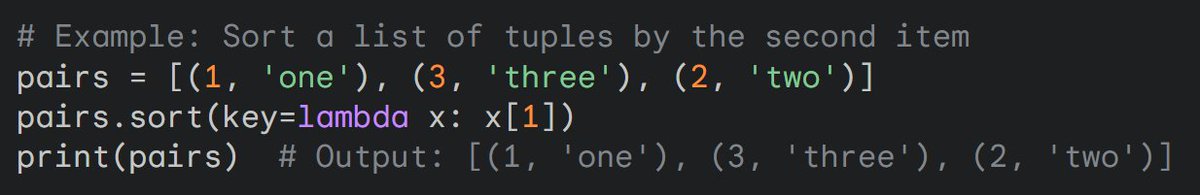tushar_elric's tweet image. Lambda Functions🐜💪
Need a quick, anonymous function?🦸Create simple functions for sorting, filtering, and more. Perfect when a full function definition is just overkill.
#Python #LambdaFunctions #FunctionalProgramming 🌟