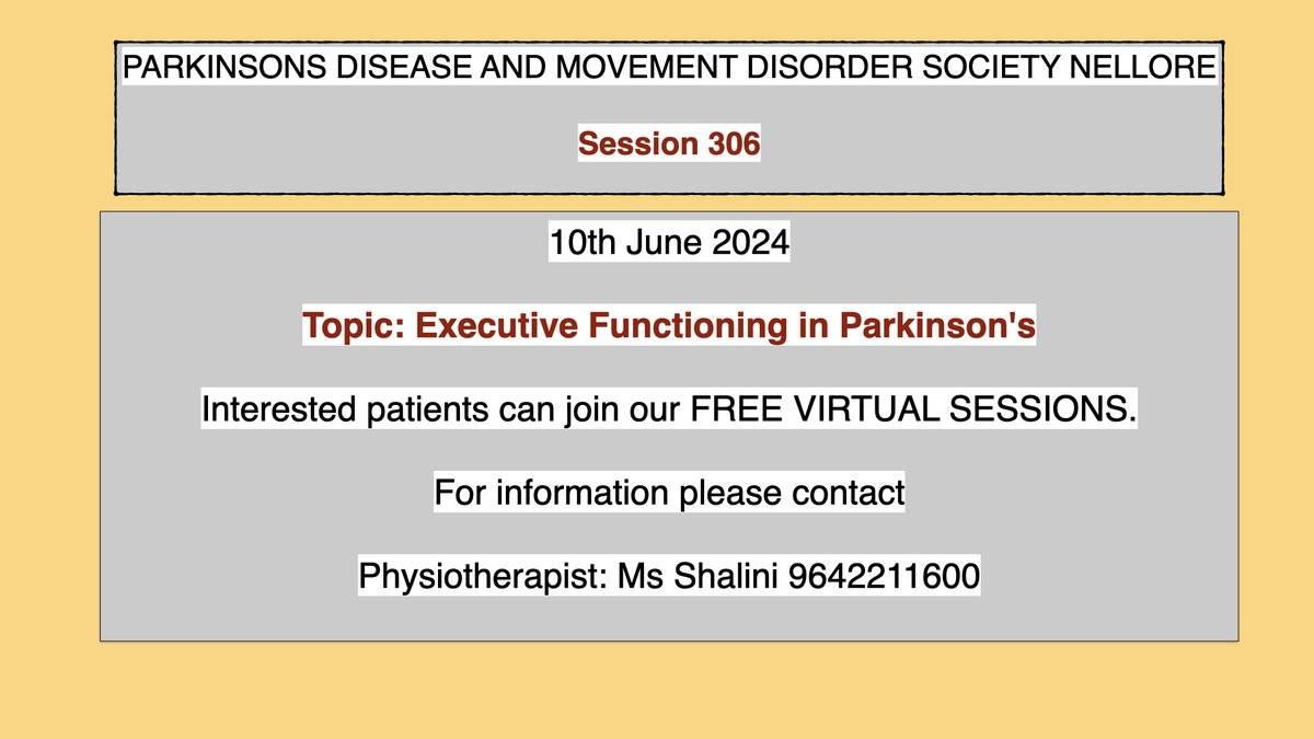 bindumenon2013's tweet photo. PARKINSON'S DISEASE AND MOVEMENT DISORDER SOCIETY NELLORE
Session 306
10th June 2024
Executive Functioning in Parkinson's
#drbindumenonfoundation
#neurologyonwheels
#AANAdvocacy
#PDMDS https://t.co/iG1Xi2cwhI