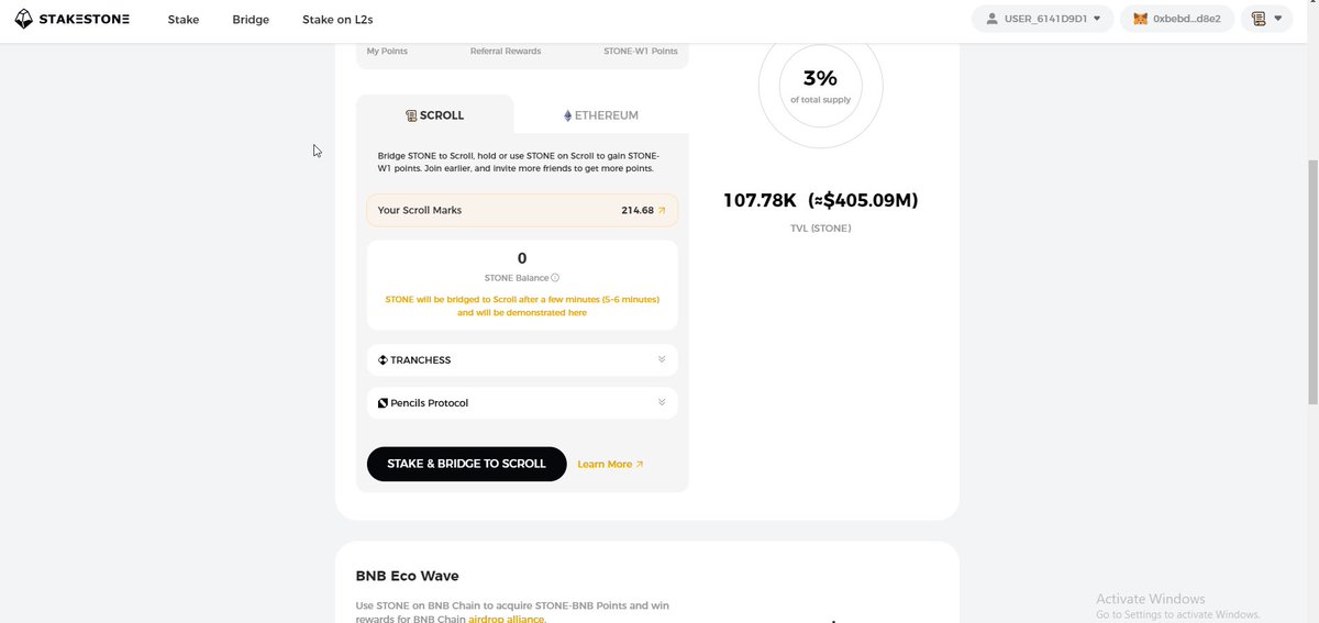 Argency1994's tweet photo. 1 ná 3 chim strategy khi săn #Airdrop trên #Scroll

Để tối ưu chi phí cũng như thao tác khi săn Airdrop,chúng ta nên thao tác để cùng lúc tương tác được nhiều Daap nhất có thể,từ đó gia tăng cơ hội trúng airdrop khi mà các dự án ra mắt token.

Sau đây mình xin hướng dẫn ae khi muốn cày retroactive và săn airdrop @Stake_Stone 

1/ Bridge #ETH mainet qua Scroll bằng  cầu chính
https://t.co/3P47940Vfz
2/ Swap ETH qua Stone trên mạng Scroll bằng Jumper
https://t.co/TqIO56ADAu
3/ Đăng ký tham gia StakeStone Omnichain Carnival Wave
Dự án chưa tiết lộ số tiền raisefund được,tuy nhiên dự án có sự góp mặt của Binance nên chúng ta không nên bỏ lỡ.
 
- Truy cập https://t.co/5ZAHonBp2E
- Connect Twitter & Wallet
- Retweet & Verify
- Done
4/ Stake #Stone trên @Tranchess 
Tranchess đã raise được 1.5M với sự góp mặt của Binance,Spartan,Three Arrow... từ 2021,dự án đã ra mắt token,tuy nhiên chúng ta stake ở đây để earn 1.x point trên Carnival Stone
- Truy cập https://t.co/gAInWRRixi
- Stake 50% số Stone đã swap ở mục2 thành stoneQUEE
- Done
5/ Stake Stone trên @pencilsprotocol 
Pencils dự án đã raise được 2.1M ở vòng seed với sự tham gia của OKX,Animoca,Gate... Dự án hiện tại chưa ra mắt token,nên ae tiện thể tương tác trên nền tảng
- Truy cập https://t.co/Es76TXeYsT
- Connect wallet
-Chọn Stone- stake 50% số Stone còn lại
-Done
6/ Quay trở lại giao diện Stone ,chúng ta sẽ thấy được số Stone đã stake và số point được boots theo hệ số các Daap vừa tương tác như hình là xong. Ngoài ra chúng ta có thể stake thêm tài sản ở chain khác để săn retroactive dự án StakeStone theo bài viết mình đã chia sẻ ở telegram. Link bafi viết choa e tham khảo https://t.co/B21qyBp8Os

Thank All