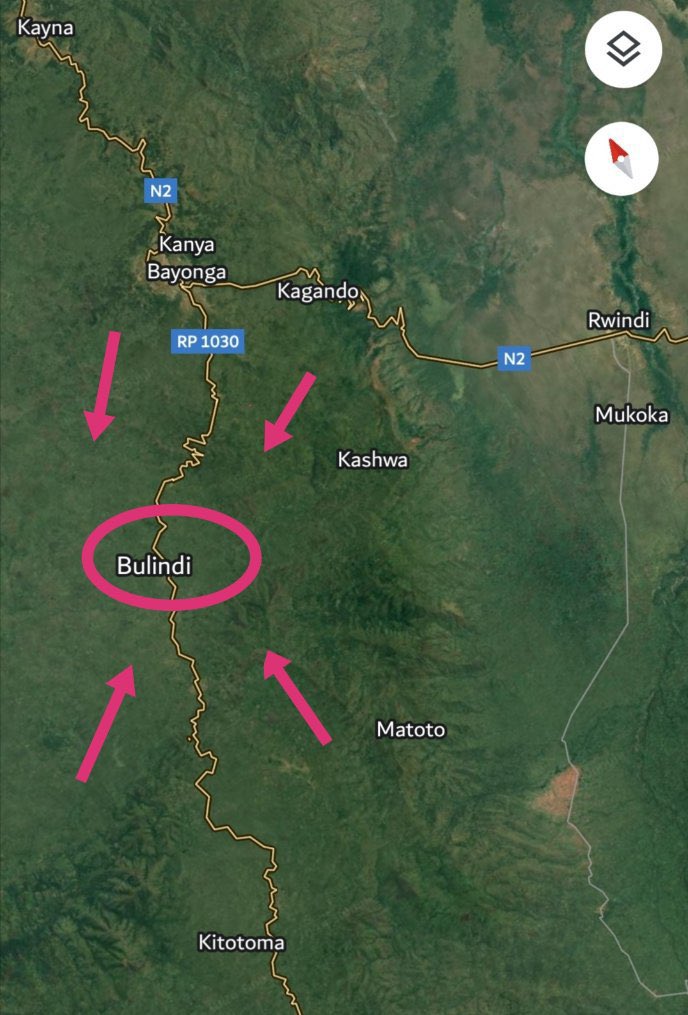 BonheurMuamba4's tweet photo. Les FARDC ont encerclé la localité de Bulindi sur la Route de Kanyabayonga

Les terroristes de l’armée Rwandaise qui avaient attaqué la cité de Kanyabayonga sont ainsi encerclés à #Bulindi

Nous allons mangé ces militaires à Bulindi Moko, Moko https://t.co/wEp9EWGPbq