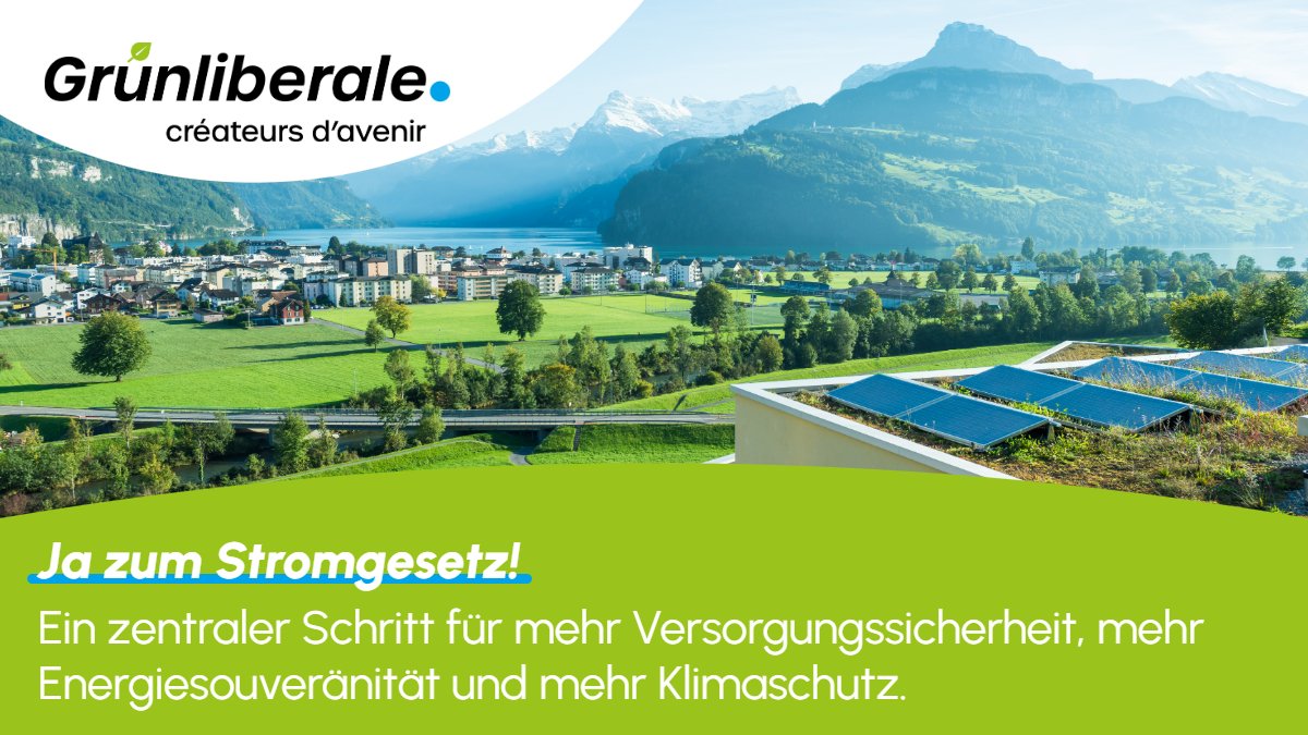 grunliberale's tweet photo. Die Annahme des #Stromgesetz|es ermöglicht einen schnellen Ausbau der einheimischen Wasser-, Solar- und Windenergie. ☀️⚡️ Das erlaubt es uns, uns von den fossilen Energien zu verabschieden. Dadurch machen wir einen weiteren Schritt in Richtung Netto-Null-Ziel! #abst24 https://t.co/P569kQvKnF