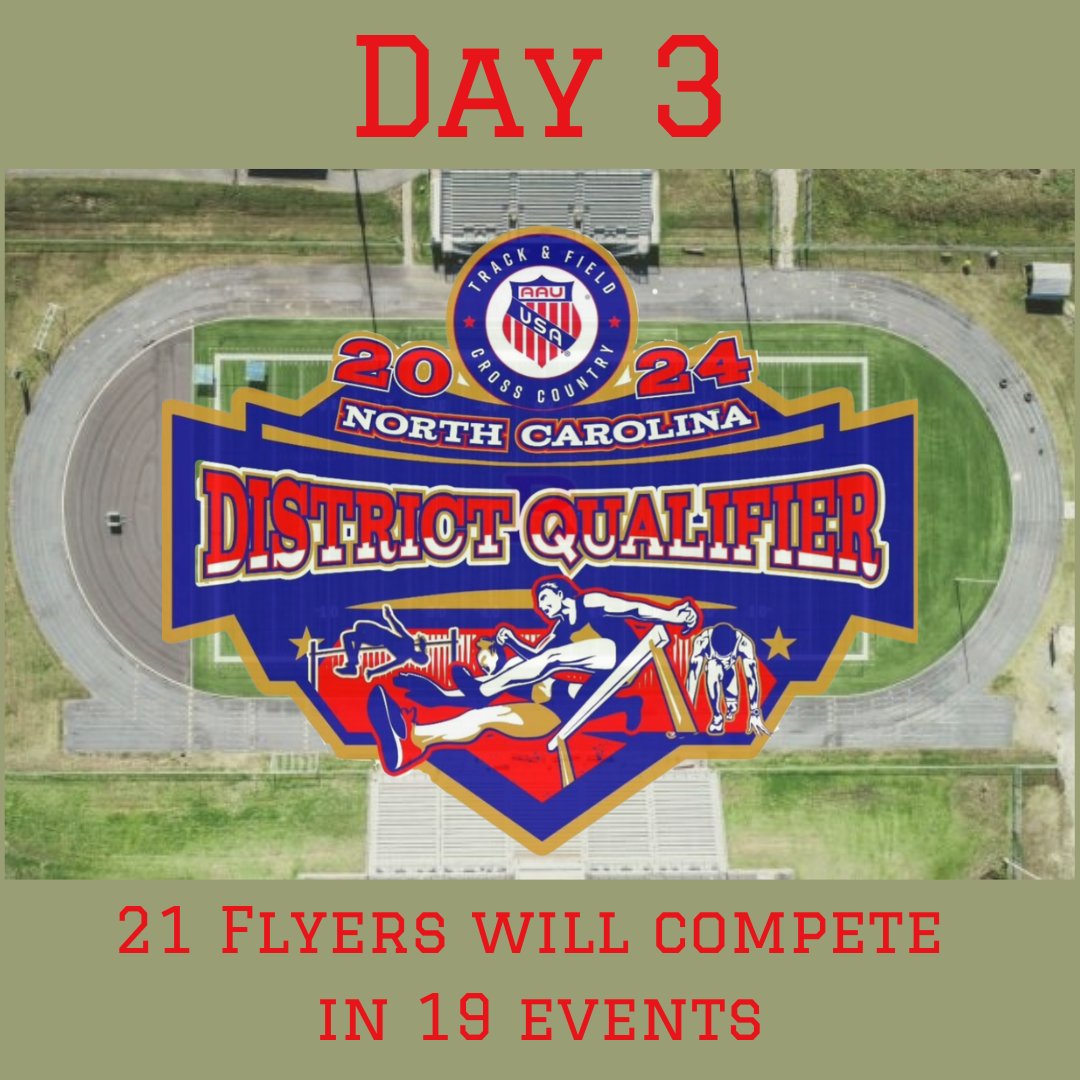 CapeFearFlyers's tweet photo. Third and final day at the @AAUTrackNField NC District Qualifier 21 Flyers will compete in 19 events. Run Flyers Run!
#journeytoaaujuniorolympics #Runjumpthrow #capefeaflyers #aaudistrictmeet #RunILM #runningcommunity #aaudistrictmeet #ncaautrackandfield #RunJumpFly https://t.co/l1h9S0L5cu