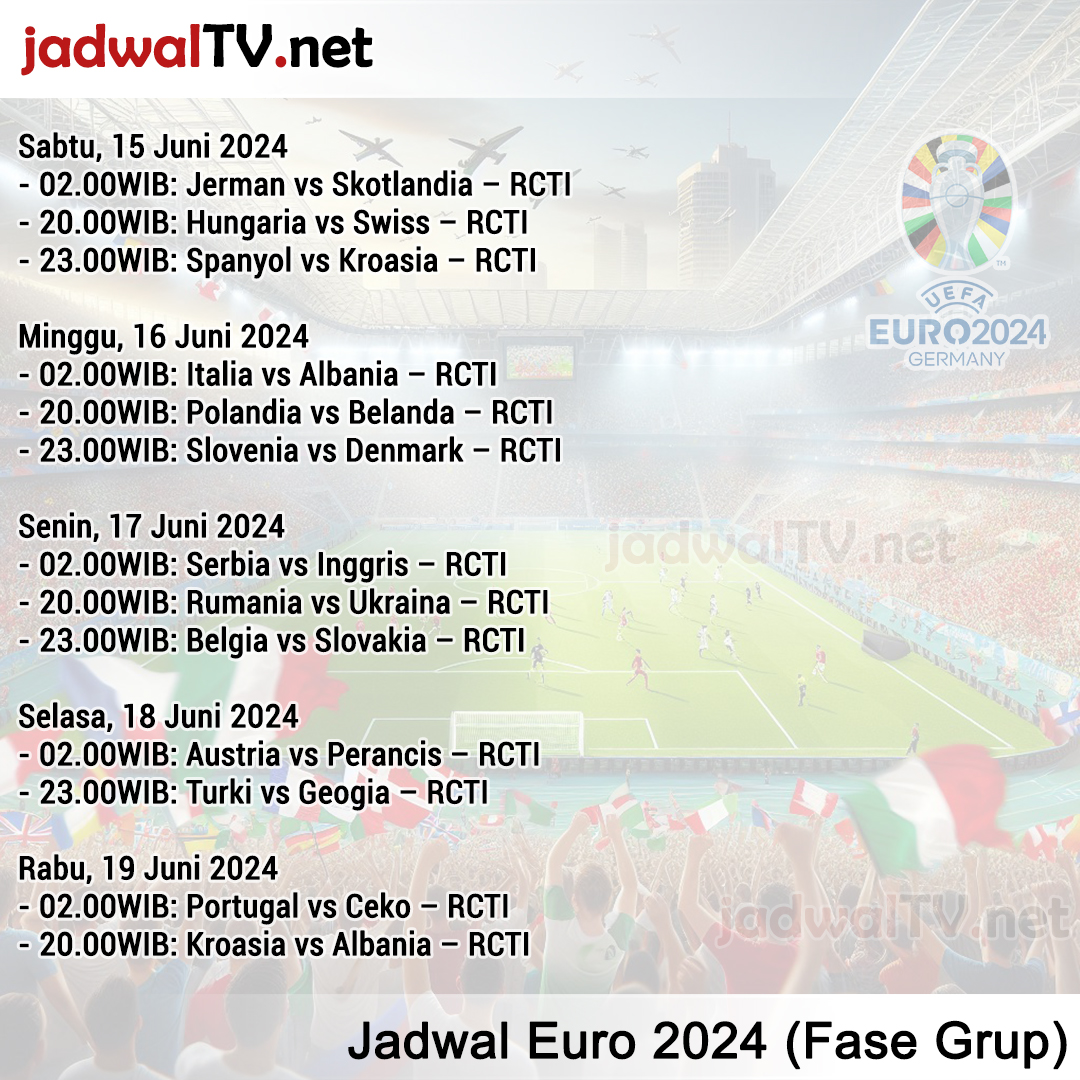 JadwalTVNet's tweet photo. Jadwal Euro 2024 Di RCTI, MNCTV, dan iNewsTV (Fase Grup: 15 Juni - 27 Juni 2024)

sumber: https://t.co/nfyD4HBU5x

*jadwal dapat berubah tanpa pemberitahuan

#jadwaltv #jadwaltvnet #jadwalsepakbola #jadwalsepakbolatv #EURO2024 #UEFAEURO2024 #RCTI #MNCTV #INEWSTV https://t.co/wAnkHQUqWk