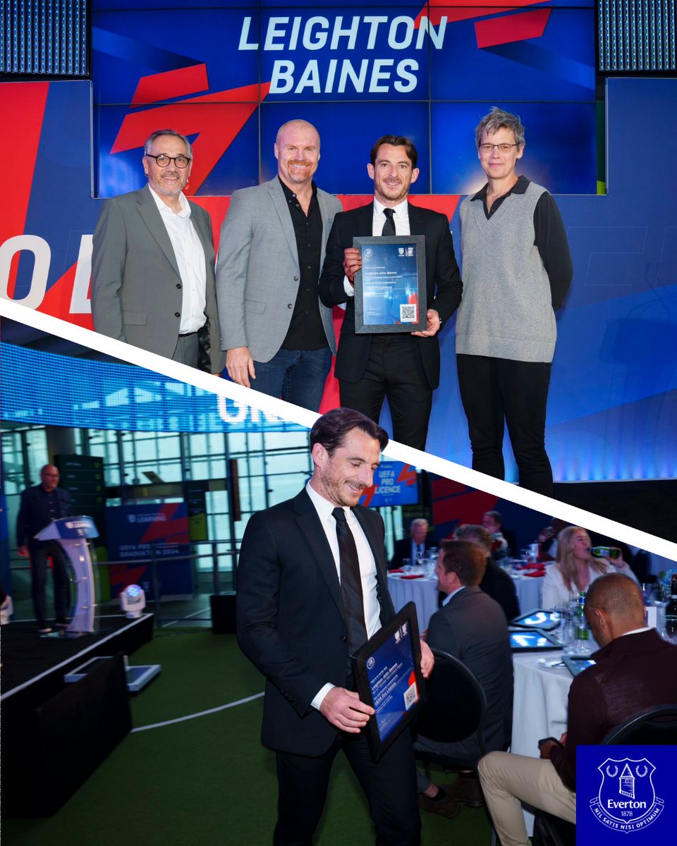 Leighton Baines has received his <a href="/UEFA/">UEFA</a> Pro Licence at a graduation ceremony this weekend. Congrats, Bainesy! 👏

Sean Dyche was a guest speaker at the event, which celebrated the latest cohort to earn the highest coaching qualification in the game. 🔵

📸 <a href="/EnglandLearning/">England Football Learning</a>