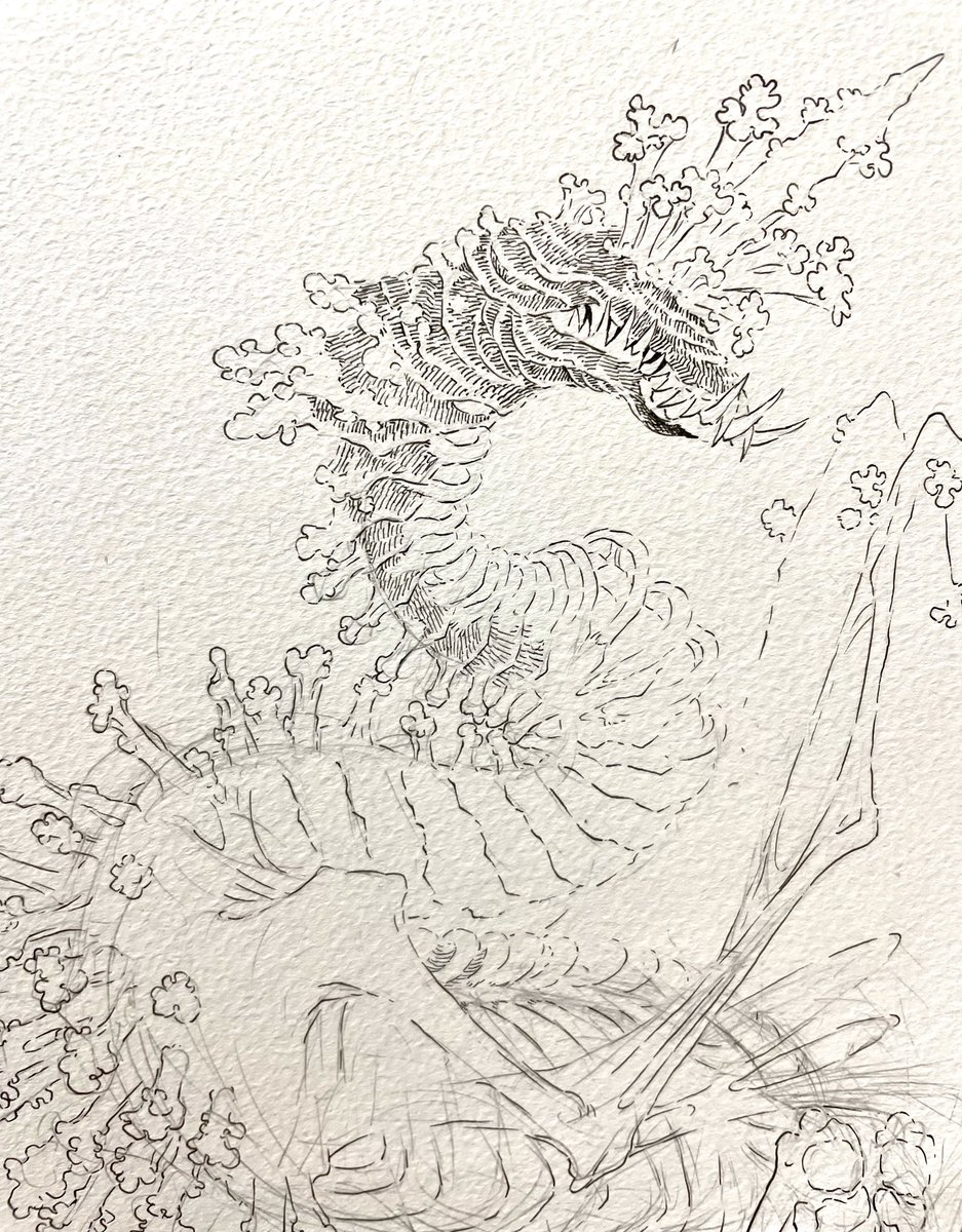 夏に展示予定のワイバーンです。
かなり前から描き始めたのに納得いかなくて描いては描き直しを繰り返して今やっともう絶対描き直さなくていい段階になった。ハイパー可愛い 
