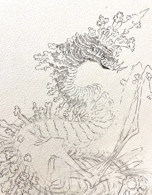 夏に展示予定のワイバーンです。
かなり前から描き始めたのに納得いかなくて描いては描き直しを繰り返して今やっともう絶対描き直さなくていい段階になった。ハイパー可愛い 