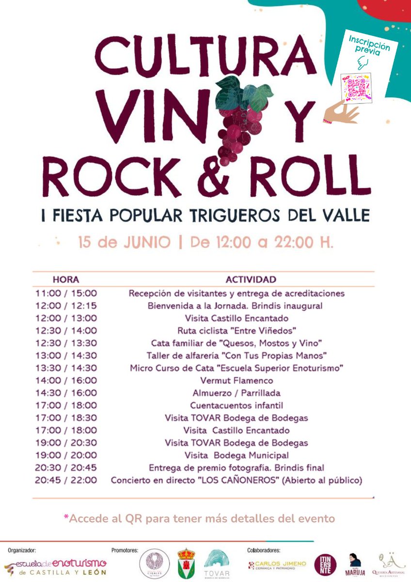 Castillo Encantado, Visitas a Bodegas, Cata de quesos, Cuentacuentos, Ruta en bici por los viñedos, curso de cata...
Parrillada y concierto
TODO ESO en la I Fiesta Popular de Trigueros del Valle #CuviRock

🚨15 DE JUNIO🚨

<a href="/RutaVinoCigales/">Ruta del Vino Cigales</a>