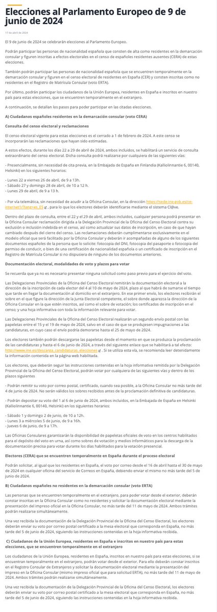 Una vez más la <a href="/EmbEspFinlandia/">Embajada de España en Finlandia</a> está cerrada el día de las eleccciones. Recibí mis papeletas el jueves pasado por correo haciéndome imposible votar de acuerdo a su horario. La negación a nuestro derecho a votar para los emigrantes es una vergüenza que se repite. 

cc/ <a href="/PSOE/">PSOE</a>