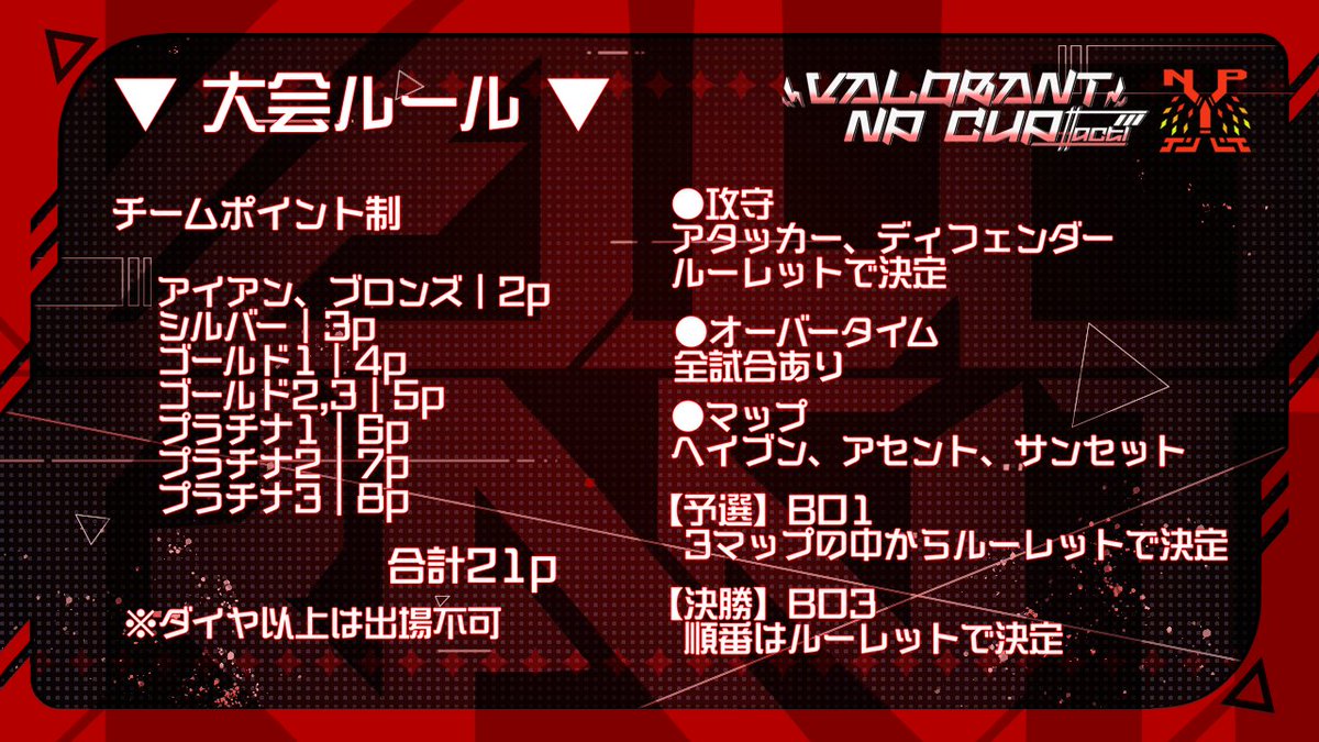 naripontv's tweet photo. 【告知】
◆VALORANT NPcup act1◆
VALORANTの大会を開催します!
■日時
▼2DAY▼
2024/07/05(金)20:30~
2024/07/06(土)19:30~
■チーム数
4チーム
■優勝賞品
優勝チーム5人のイラスト
少し期間が空きましたが今回はVALORANTの大会やります。
初めてのVALORANT大会なのでチーム数少なめです。
高評でしたら次回からチーム数増やしていきます!
皆さんも #NPcup とポストして盛り上げて頂けるとありがたいです。
画像、イラスト担当:#ichilu_2d
#VALORANT
#VALORANTカスタム