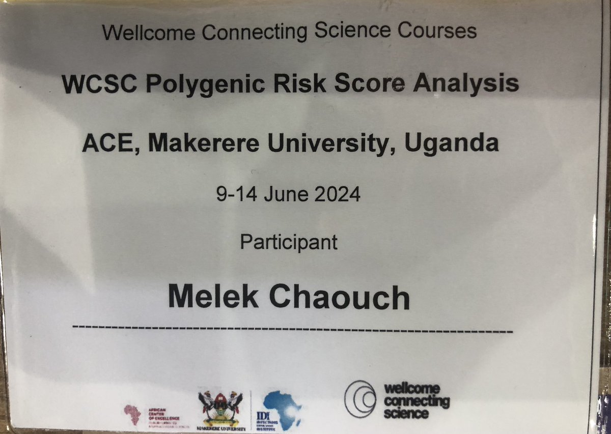 MelekChaouch's tweet image. Don’t stop learning…@eventsWCS course Polygenic Risk Score in Uganda 🇺🇬. Always a pleasure to meet familiar faces. @PGC_Africa @engageWCS @IDIMakerere #PRSAfrica2024