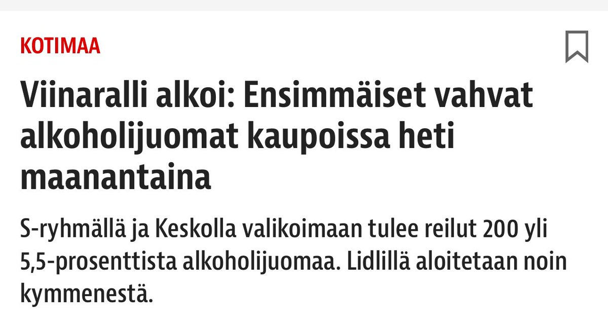 partakakipahis's tweet photo. ”Viinaralli alkoi: Ensimmäiset vahvat alkoholijuomat kaupoissa heti maanantaina”

Viinaralli? 
Mikä on teidän kasipinnainen vahva lempiviina? https://t.co/AL4jdsBkJ9
