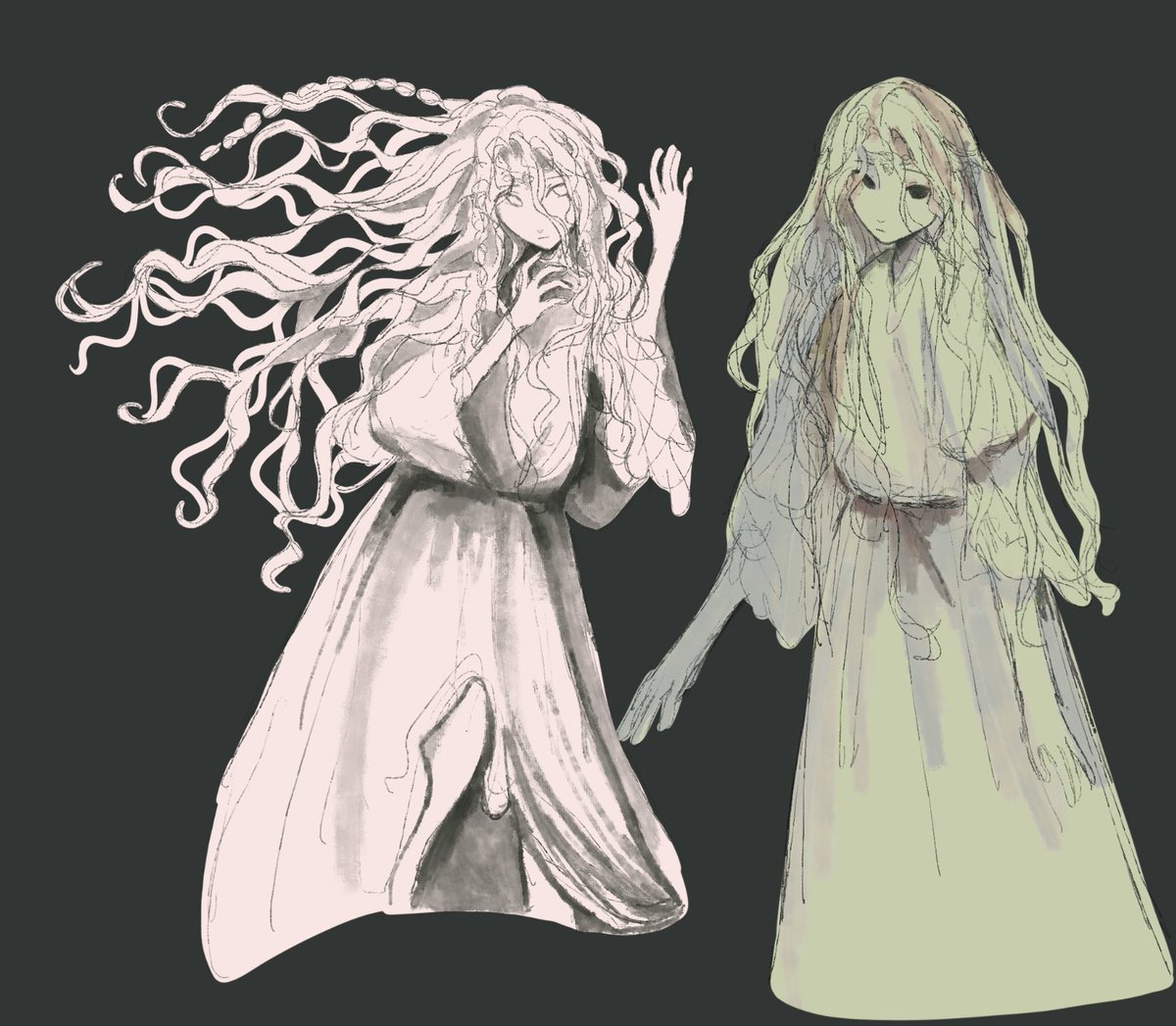 constructofgod's tweet image. Saint Miquella sketches in preparation for dlc #ELDENRING