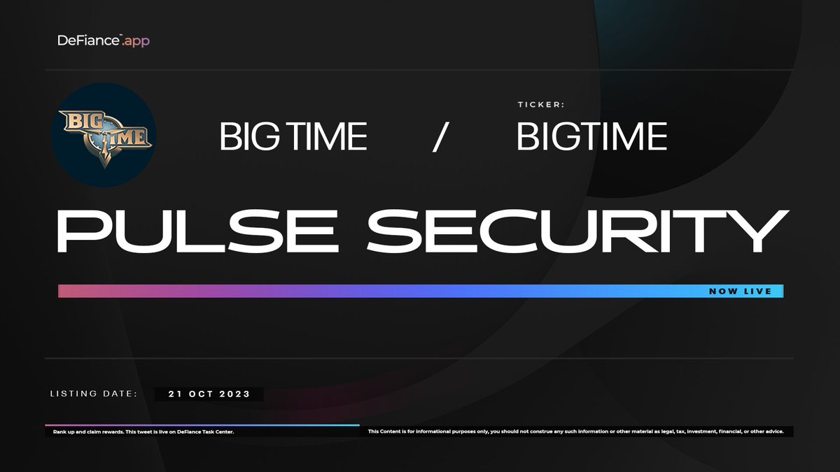 DeFiance_App's tweet image. .@playbigtime Pulse Security is now live on DeFiance.app/Pulse/Big_Time. 

#Pulse Security aggregates data and information autonomously researched from different sources by our tier-II ranked #DeFiants about the listed protocols on DeFianceApp, highlighting their strengths and…