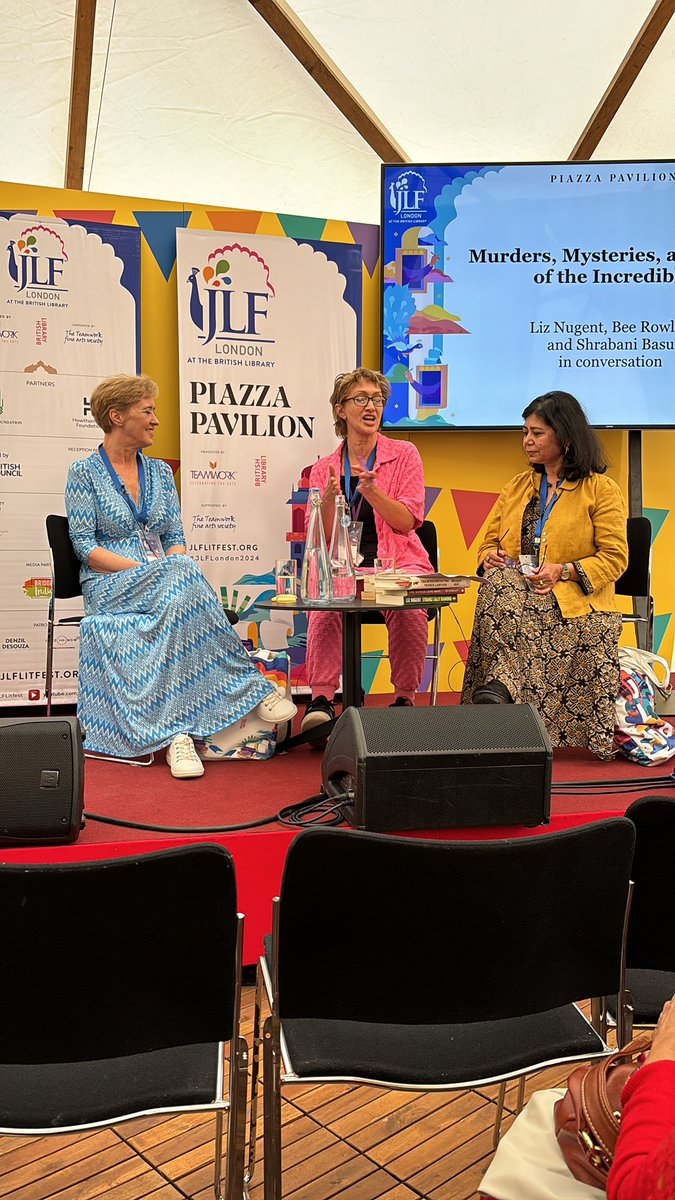 Fascinating session <a href="/britishlibrary/">British Library</a>. <a href="/BeeRowlatt/">Bee Rowlatt</a>, @lizzienugent and <a href="/shrabanibasu_/">Shrabani Basu</a> on murders and mysteries!