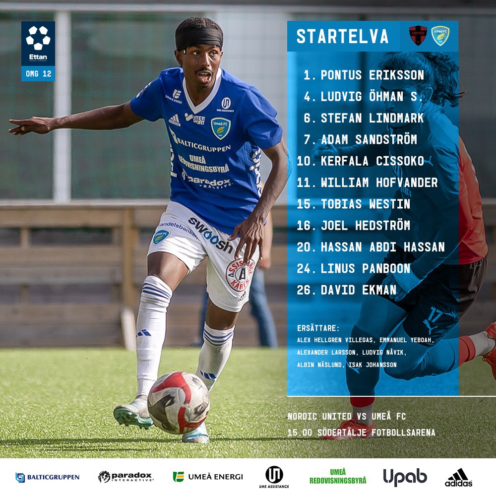 UmeaFC's tweet photo. Dagens startelva! 📋

#NUUFC #FörUmeå https://t.co/8wsQD51hPT