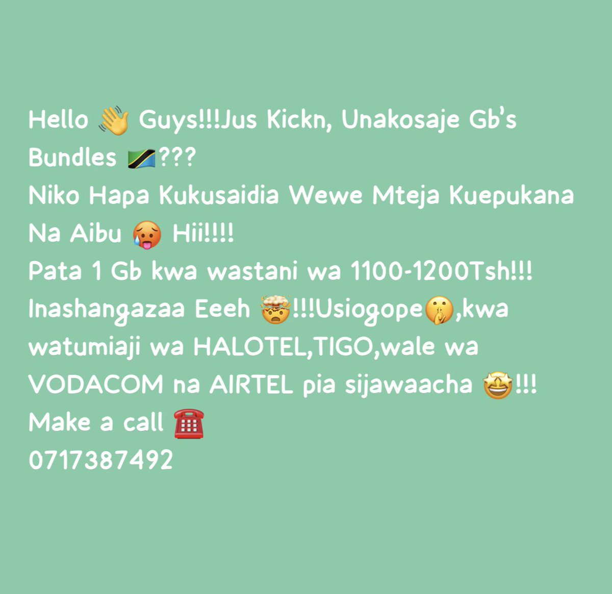 KelvinLyimo20's tweet photo. @MsomiKhan18 @MsomiKhan18 wale wa mashairi ya chekacheka hujatufikiria kabisa 😂😂 Au sio??

Mje mnunue bundle wakuuu wangu 🤩🤩
0717387492 🇹🇿🇹🇿🇹🇿!!!! https://t.co/VTXA77JdkK