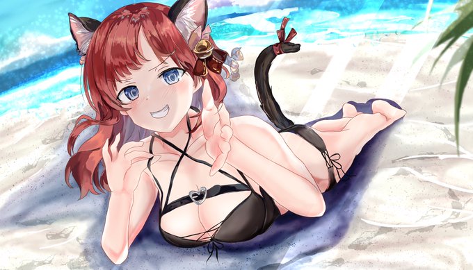 ビキニの紐を摘んで挑発してる出雲ユイちゃんをFAで描かせて頂きました#ユイの絵馬 