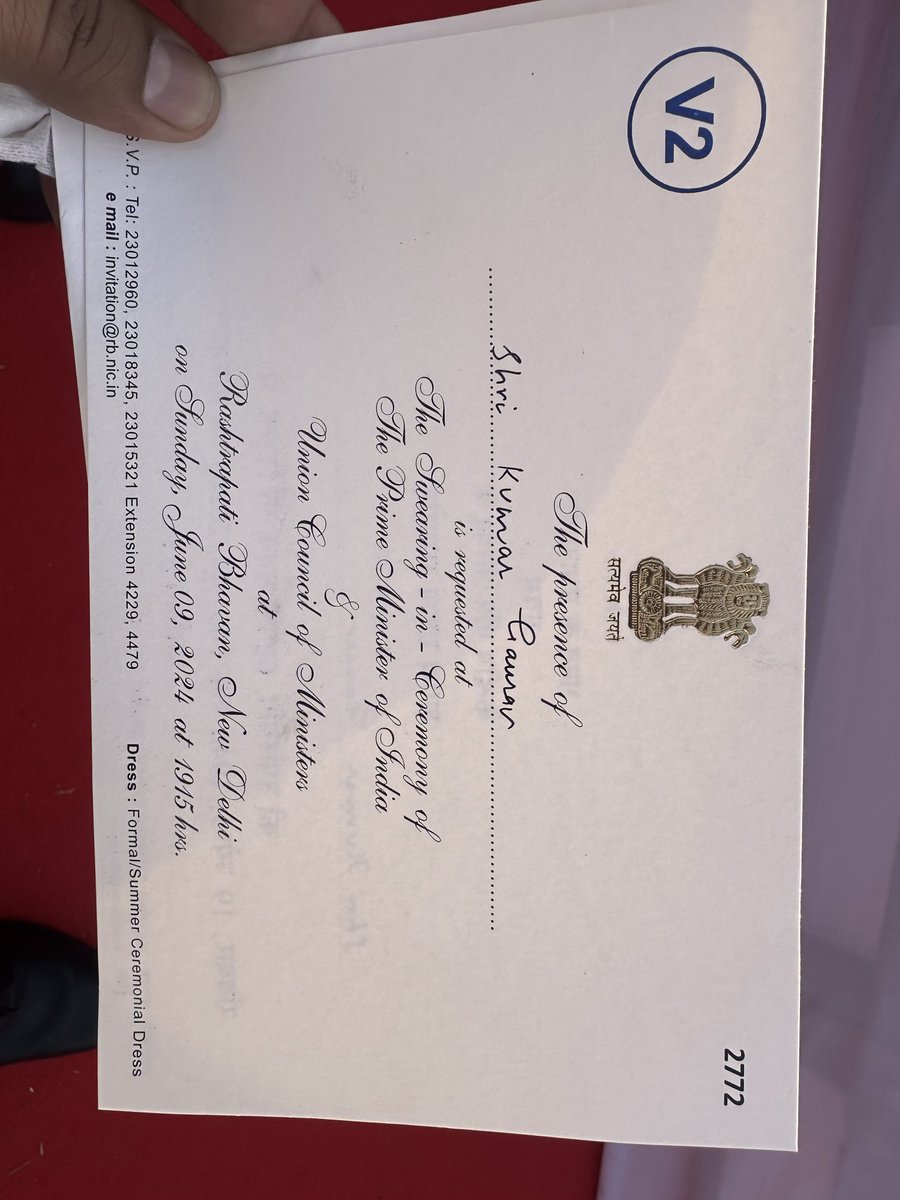 gauravjii's tweet photo. नरेंद्र मोदी जी के शपथ ग्रहण कार्यक्रम का निमंत्रण मिला।ये इतिहास का साक्षी बनने का मौका है क्यूंकि आजाद भारत में ये सिर्फ दूसरा मौका है जब कोई लगातार तीसरी बार पीएम पद की शपथ ले रहा हो। ईश्वर उन्हें भारत को नई ऊचाईयों तक ले जाने की शक्ति दे। बहुत शुभकामनाएं @narendramodi जी https://t.co/xRVhNsBDHh
