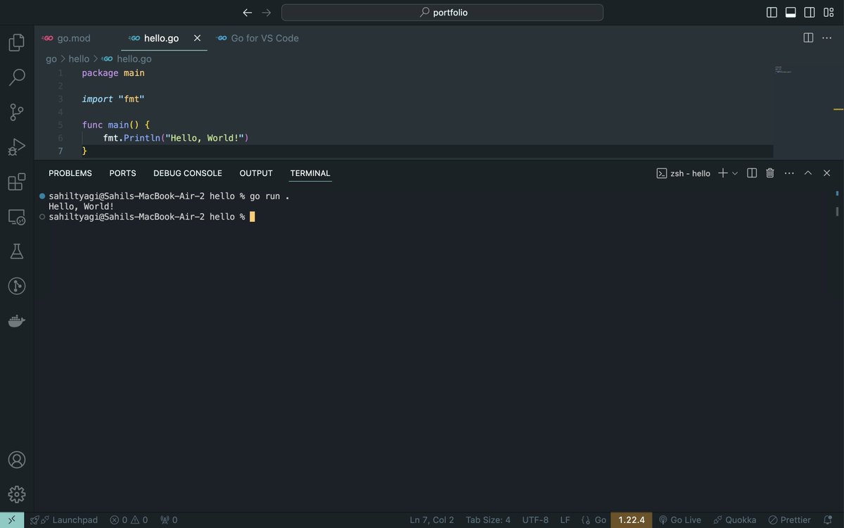 sahiltgi's tweet photo. Just completed the ritual of writing "Hello, World!" in Go! 🚀 Ready to dive deep into this powerful language. 😌
#Golang #CodingJourney #HelloWorld https://t.co/9uidXcc8C0