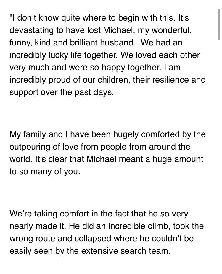 BBCHelena's tweet photo. In the last few minutes Dr Michael Mosley's wife Dr Clare Bailey Mosley pays tribute to her ‘wonderful, funny, kind and brilliant husband' https://t.co/0Db1uCvGYX