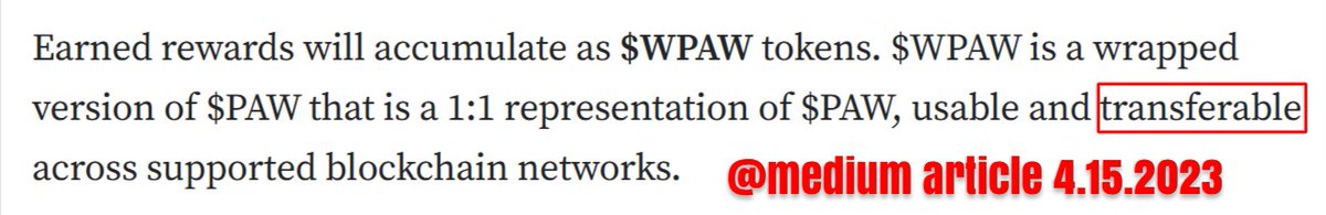 martinDouglas_'s tweet photo. "Bro wpaw is the same as wrapped eth or wrapped bitcoin"
Yes, you would think when a token is called a wrapped token it 100% would be like #wETH.
However, this is the #PAWCHAIN project..
#LIES
"Earned rewards will accumulate as $WPAW tokens. $WPAW is a wrapped version of $PAW that is a 1:1 representation of $PAW, usable and transferable across supported blockchain networks." https://t.co/IPDhkxYmrW
This is what investors were told...
This is a flat-out lie.
per STEVE #PAWllc CMO
@Steve8289523187
in #DISCORD:
The current CA of $wPAW is:
• simply a "receipt", "gift voucher"
• NOT TRANSFERABLE
• Impossible to transfer
Being it is NOT TRANSFERABLE could be a possible reason it was NOT submitted to #CERTIK when the #staking audits took place.
$WPAW WAS NEVER AUDITED🚨
A NEW $WPAW smart contract will be implemented when main net is released.
Deployed on 5.26.2024
https://t.co/fJK9Ngx4SY
This contract has been submitted for audit.
WOW such bait-and-switch tactics🚩
Don't
Believe
the
Hype
#PAW $PAW #PAWSWAP #PAWFAMILY
#PAWECOSYSTEM #PAWCHAIN