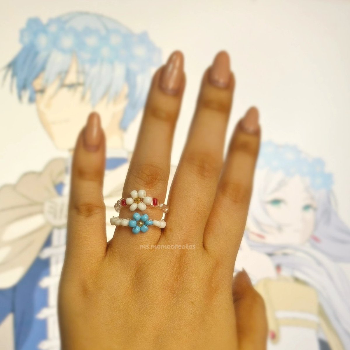 msmomocreates's tweet photo. Frieren and Himmel inspired dainty flower ring 🤍💙

#sousounofrieren #himmelthehero #frierentheslayer #seedbeadring #flowerring #handmade https://t.co/4J0wG7S88F
