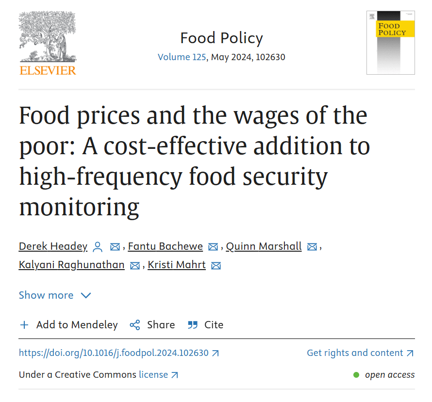 The affordability of nutritious food for “all people, at all times” is a critically important dimension of food security, yet timely accurate indicators of food security are difficult to collect. 

Learn more: doi.org/10.1016/j.food…
<a href="/CGIAR/">CGIAR</a> <a href="/CGIARnutrition/">CGIAR Nutrition</a> <a href="/kalraghunathan/">Kalyani</a>