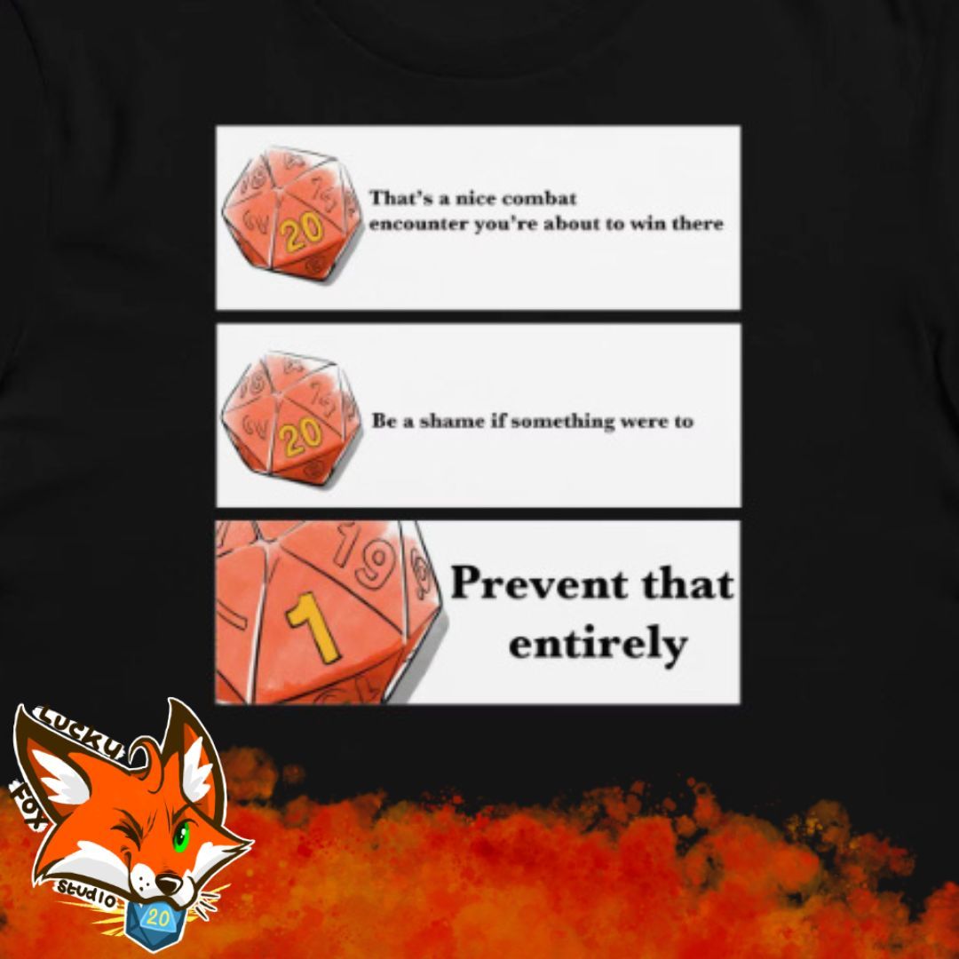 LuckyFoxStudio's tweet photo. The amount of smiles and laughter that this little meme t-shirt brought to people as they passed by was one of the highlights of our stall 😀 

(And if you want one there is a link to our Etsy store in our bio 👀 )

#tshirt #meme #dnd #etsy #ttrpg https://t.co/bpYzxNVWWK