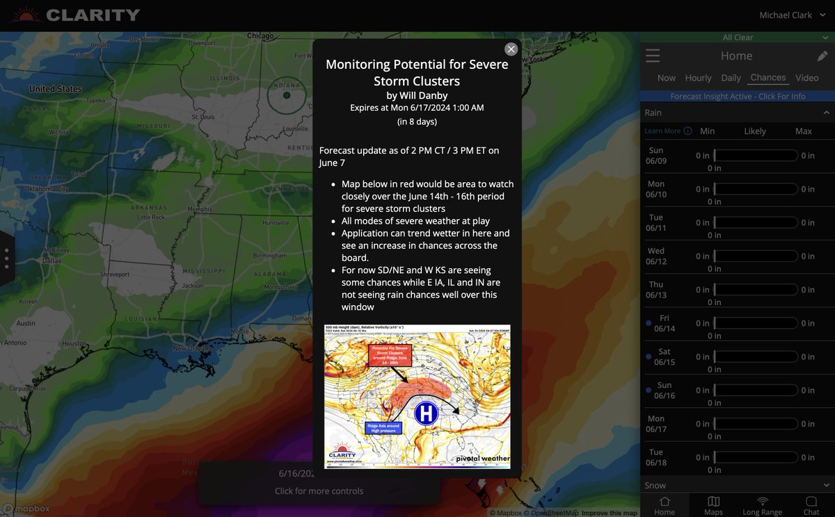bam_weather's tweet photo. Data is going hot & dry for the eastern ag belt. 

Our chances tab in Clarity show the extremes over the next 10 days, this data would tell me a streak of mid 90s is coming. 

The rainfall data is dry but we have some expert commentary on how that could get wetter.

 #AGwx #corn #soybeans 
https://t.co/R8UWUWtPZm