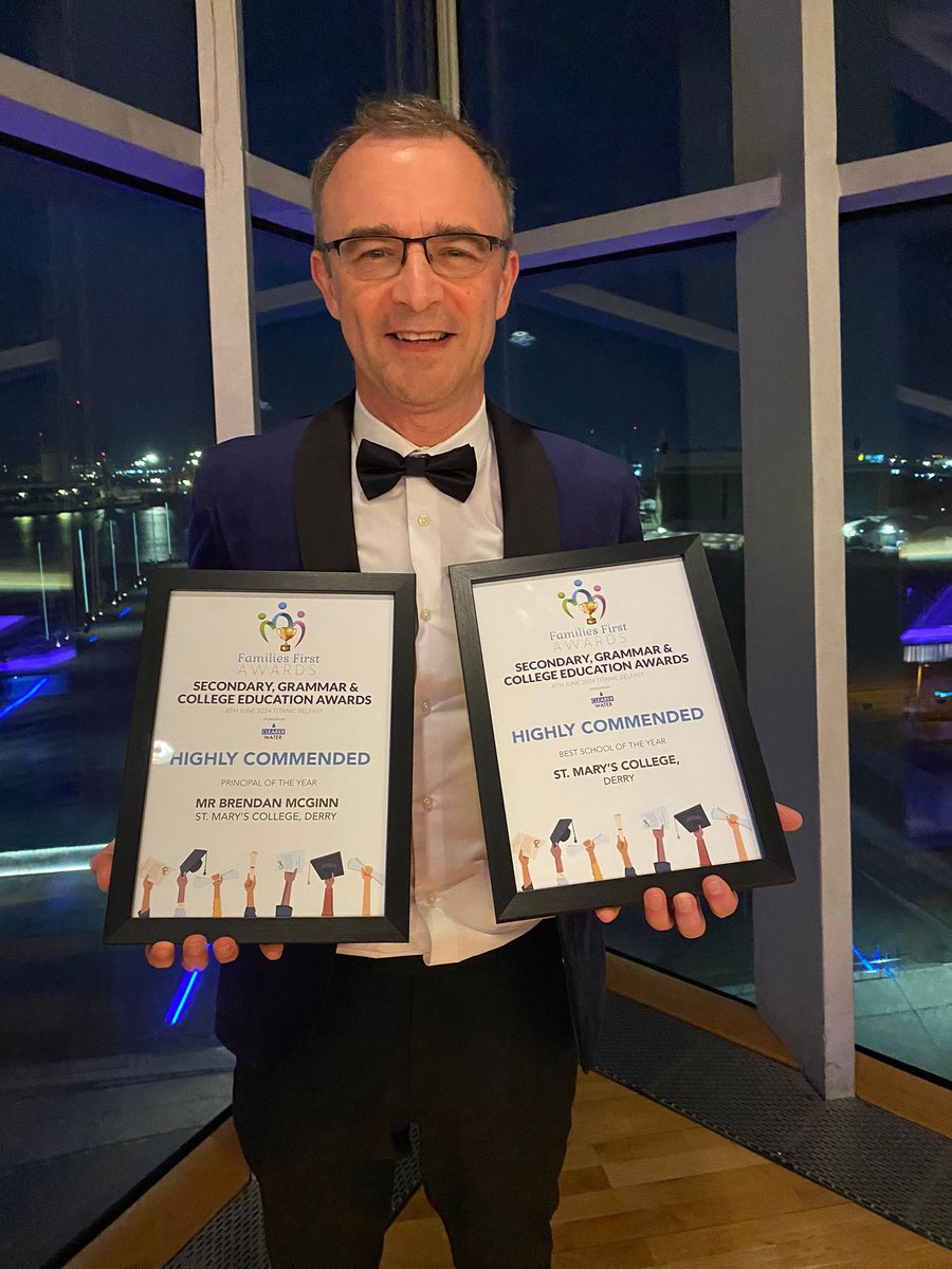 Brendan McGinn (@mcginn_ba) on Twitter photo A very proud principal of <a href="/SaintMarysDerry/">St Mary's College</a> with the 2 highly commended awards at the <a href="/FamiliesFirstNI/">FamiliesFirstNI</a> event. These are for our staff, parents & pupils 👏👏👏
Congrats to <a href="/StJosephsDerry/">Principal St Joseph's Boys' School</a> <a href="/StCeciliasDerry/">St. Cecilia’s College</a> <a href="/ClaudySpb/">SPBCollegeClaudy</a>
Working in education remains the greatest privilege for us all A very proud principal of <a href="/SaintMarysDerry/">St Mary's College</a> with the 2 highly commended awards at the <a href="/FamiliesFirstNI/">FamiliesFirstNI</a> event. These are for our staff, parents & pupils 👏👏👏
Congrats to <a href="/StJosephsDerry/">Principal St Joseph's Boys' School</a> <a href="/StCeciliasDerry/">St. Cecilia’s College</a> <a href="/ClaudySpb/">SPBCollegeClaudy</a>
Working in education remains the greatest privilege for us all
