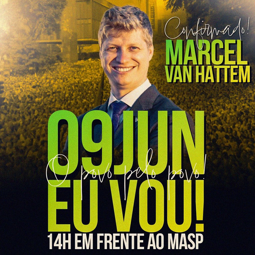 🚨URGENTE: O Deputado Federal Marcel Van Hattem estará presente apoiando a manifestação hoje, dia 09/06 às 14h em frente ao MASP. 

Apoie essa causa, todos nas ruas contra a censura! Fora Lula, Fora Alexandre de Moraes, Pela liberdade de expressão e Apoio ao Rio Grande do Sul. O