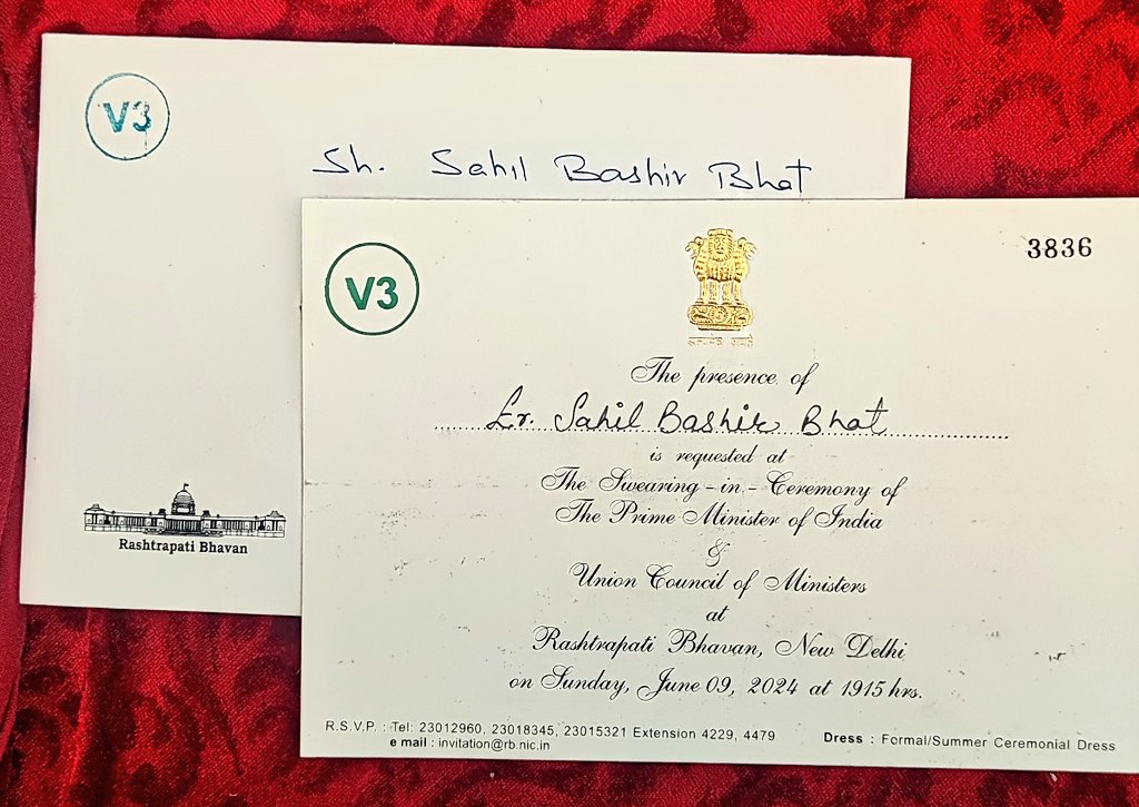 ErSahilBhat's tweet photo. It is a profound honor to receive an invitation to the Swearing-in Ceremony of Prime Minister Shri Narendra Modi Ji on 9th June at Rashtrapati Bhavan, New Delhi. I look forward to witnessing this historic moment for our nation.
Excited to see beloved @PMOIndia Shri @narendramodi Ji Again in person today.  
( Modi 3.0 )