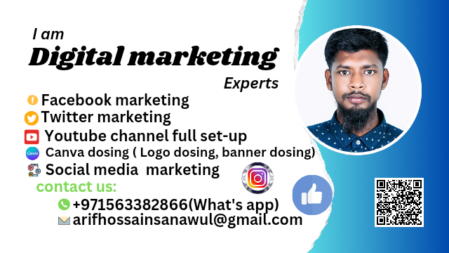 Hello everyone. 
I am Md Arif Hossain. I am a digital marketer. Anyone need any service contact me. 
#canvas #CanadaPhoneNumberList 
#Pakvslnd
#t20USA 
#wotkout
#fi