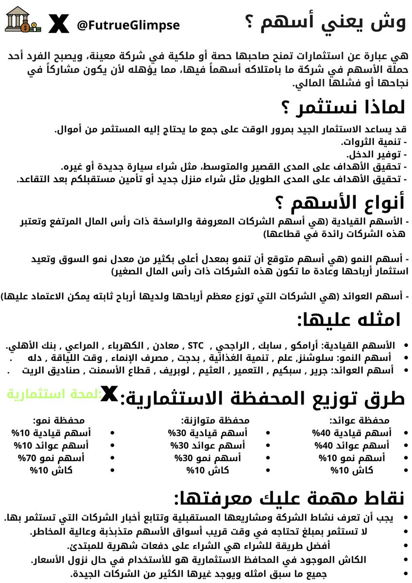 FutrueGlimpse's tweet photo. الأسهم في صورة للمبتدئين : https://t.co/F0tWlKsHuq