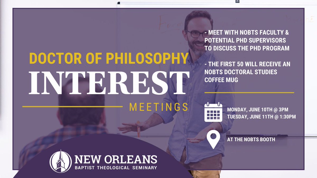 Cory Barnes (@coryryanbarnes) on Twitter photo If you are at #SBC24 and you are interested in pursuing a PhD from <a href="/NOBTS/">New Orleans Baptist Theological Seminary</a>, come visit us at the booth! If you are at #SBC24 and you are interested in pursuing a PhD from <a href="/NOBTS/">New Orleans Baptist Theological Seminary</a>, come visit us at the booth!