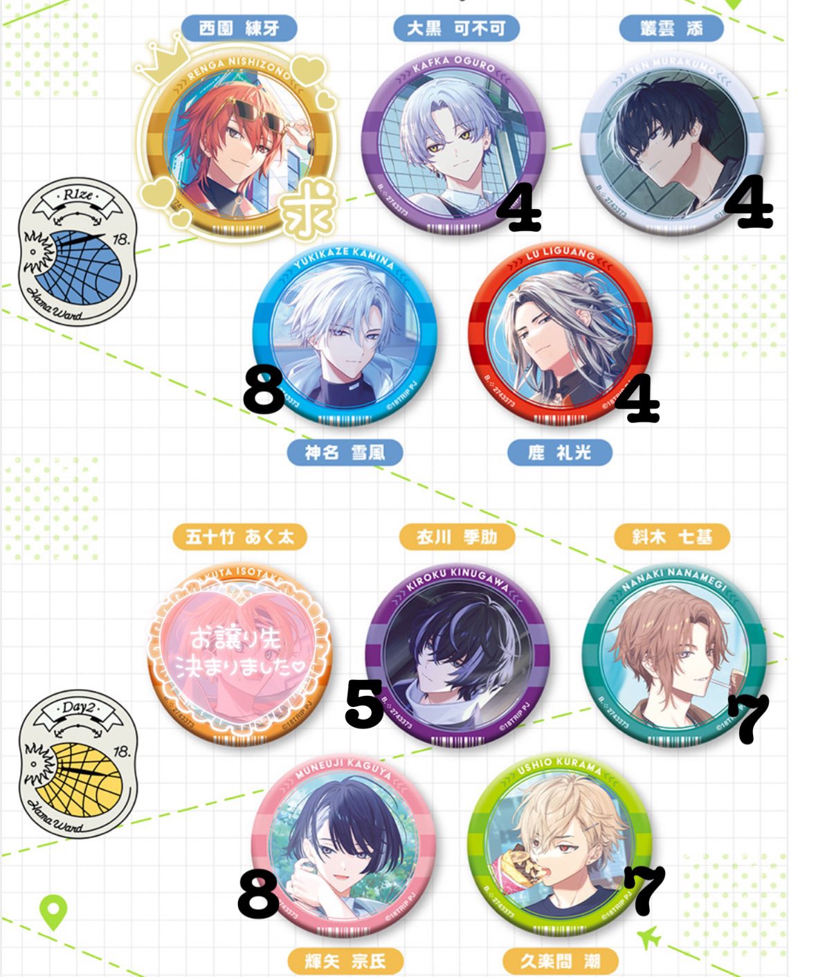 エイトリ 七基 カプセル缶バッジ エイトリ 七基 缶バッジ 18TRIP カプセル缶バッジコレクションvol.1