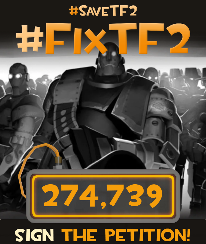 SaNBoIDonker's tweet photo. *ahem*
#FixTF2 and #FixVAC #UpdateVAC 
@valvesoftware Has YET to respond! It's fucking ridiculous!
Valve's anti cheat is fundamentally broken, and doesn't function half of the time, if even that!
Sign the petition if you haven't yet! https://t.co/khu3vdzMZd
We're at nearly 275k+! https://t.co/gYnGbc4utv