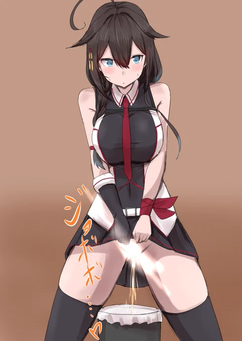 お題の我慢出来ずにゴミ箱におしっこしちゃう時雨ちゃんです。 