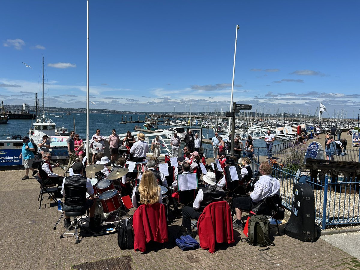 We’re here in Brixham playing outside the Prince William pub as part of the D-Day anniversary commemorations. If you’re in the area, come down and listen 🙂#dday #brixham #wearebaybrass #music #summer #sun #concert #audience #band