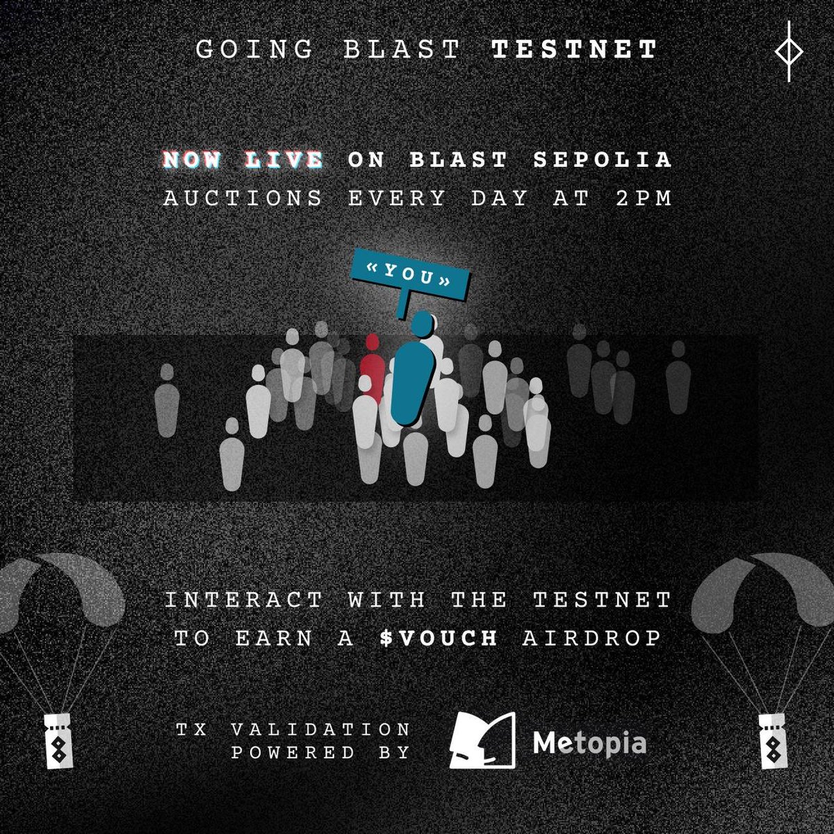 Our testnet is live!

You can play with the testnet now via staging.goingblast.com

Users who will take part in the testnet will be incentivized with $VOUCH - more information on that in tomorrow's 3rd Community Quest.

Going once... Going twice... Going Blast!