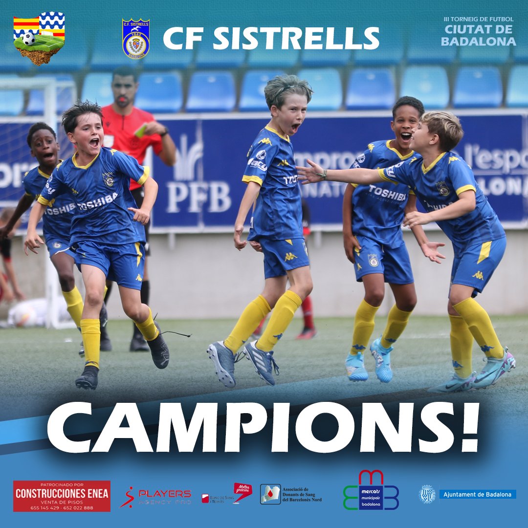 Asoc_CF_BDN's tweet photo. El @cfsistrells1943 es proclama CAMPIÓ del  𝐈𝐈𝐈 𝐓𝐎𝐑𝐍𝐄𝐈𝐆 𝐂𝐈𝐔𝐓𝐀𝐓 𝐃𝐄 𝐁𝐀𝐃𝐀𝐋𝐎𝐍𝐀

Felicitats, CAMPIONS! 👏🏻🏆

🗞️ Construcciones Enea 

#TBCiutatdeBadalona | #futbolcat | #Badalona | #ConstruccionesEnea https://t.co/NvqfNiw7wV