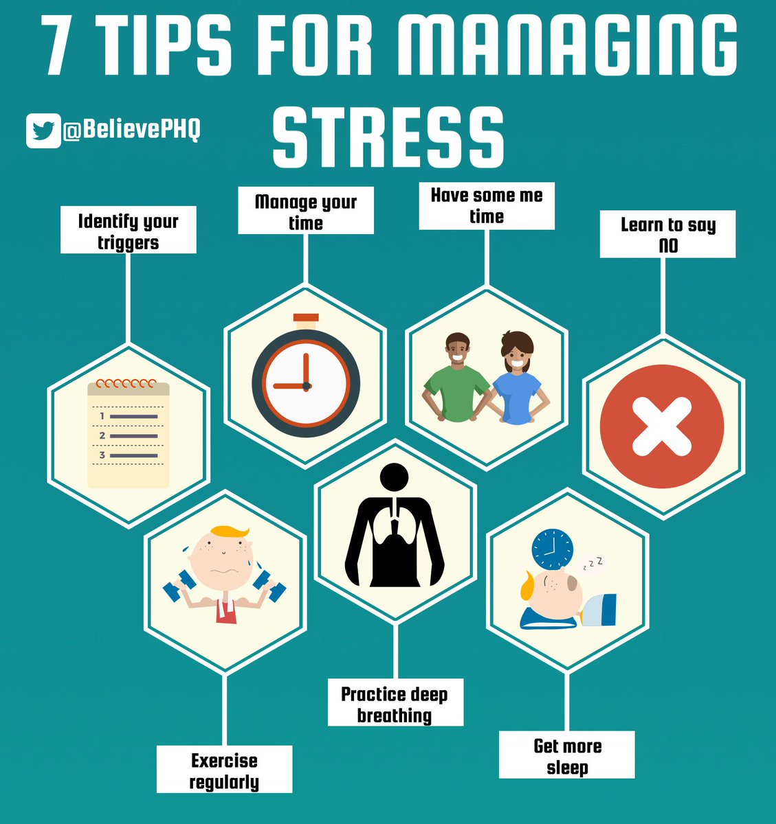 LEAD_Coalition's tweet photo. Please re-Tweet these 7 tips for managing #stress.

(image: @BelievePHQ) #Alzheimers #dementia #mentalhealth #caregiving https://t.co/tHGOqFH4qc