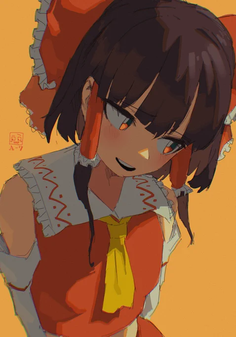 A7 照れ霊夢です!#リプきた番号の表情を描く #博麗霊夢 #東方Project #東方 #touhou #イラスト 